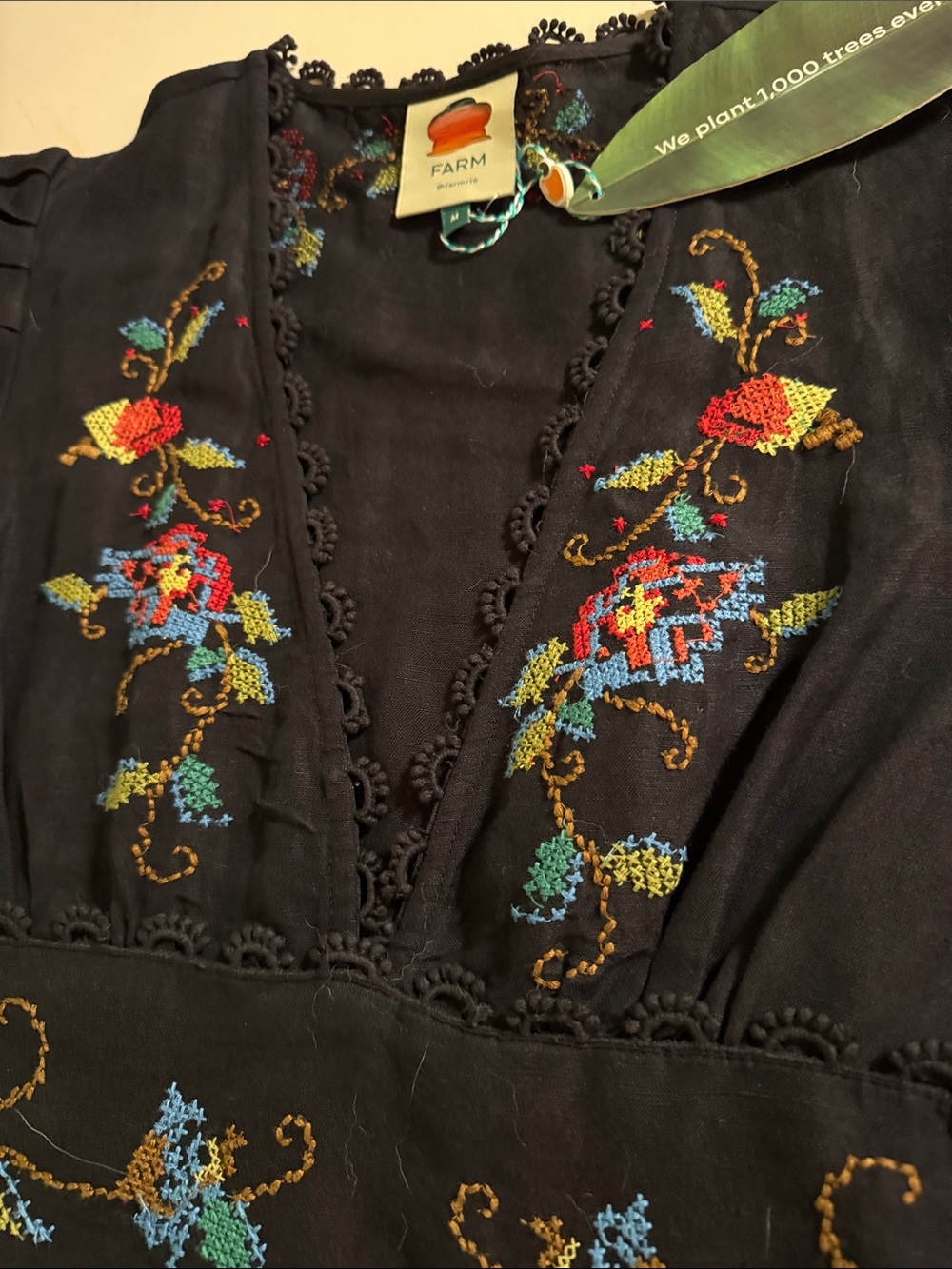FARM embroidered black dress - Picture 3 of 7